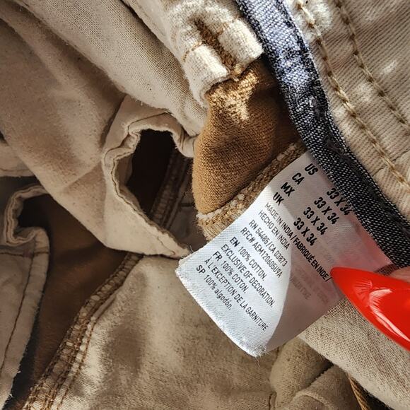 American Eagle Outfitters Mens Tan Chino Pants 33x34 Relaxed Straight Distressed - Picture 7 of 8